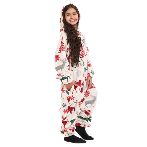 Snuggs Kids Blanket Onesie White Christmas Deer